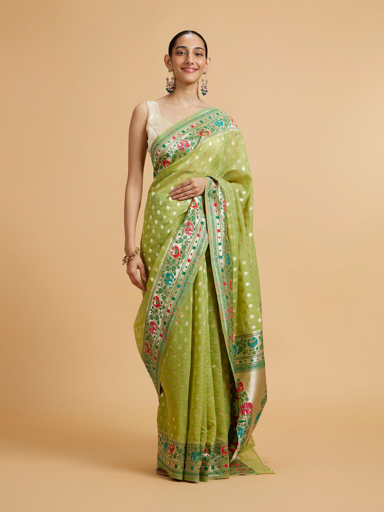 Mohey Women Pista Green Celestial Saree