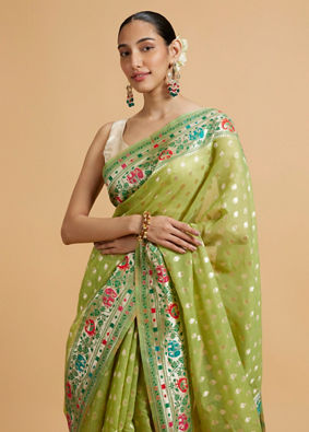 Mohey Women Pista Green Celestial Saree