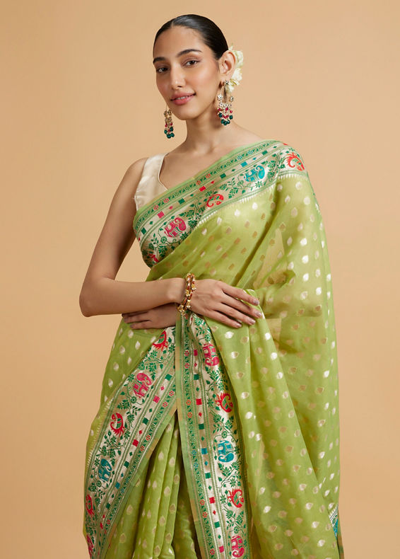 Mohey Women Pista Green Celestial Saree