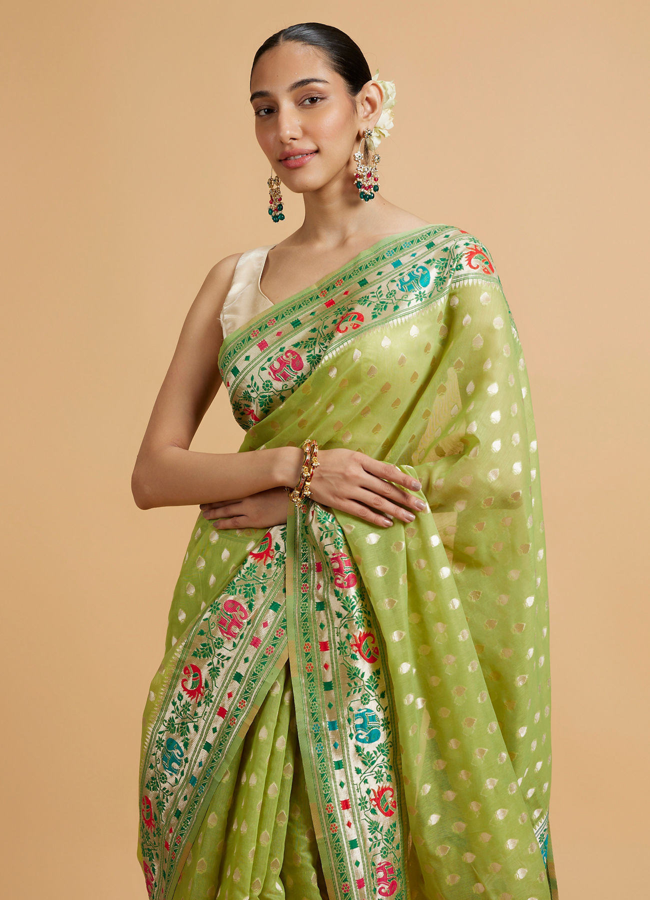 Mohey Women Pista Green Celestial Saree