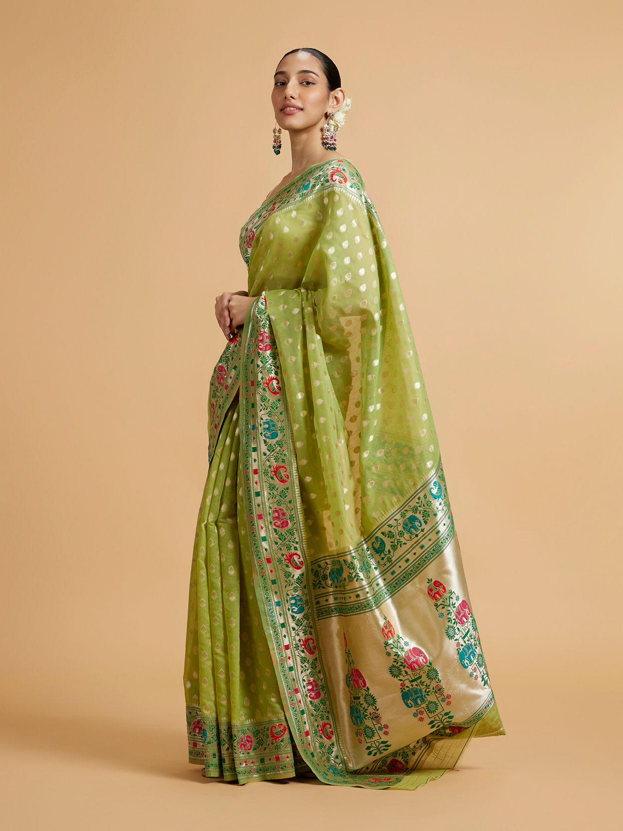 Mohey Women Pista Green Celestial Saree