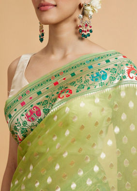 Mohey Women Pista Green Celestial Saree image number 3