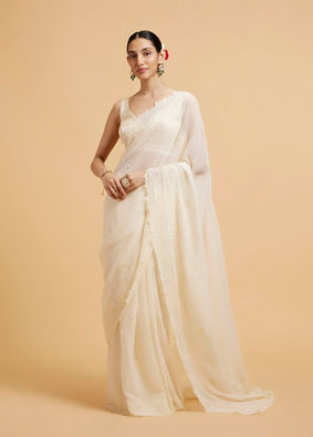 alt message - Mohey Women Enchanting Dark Cream Organza Saree image number 0