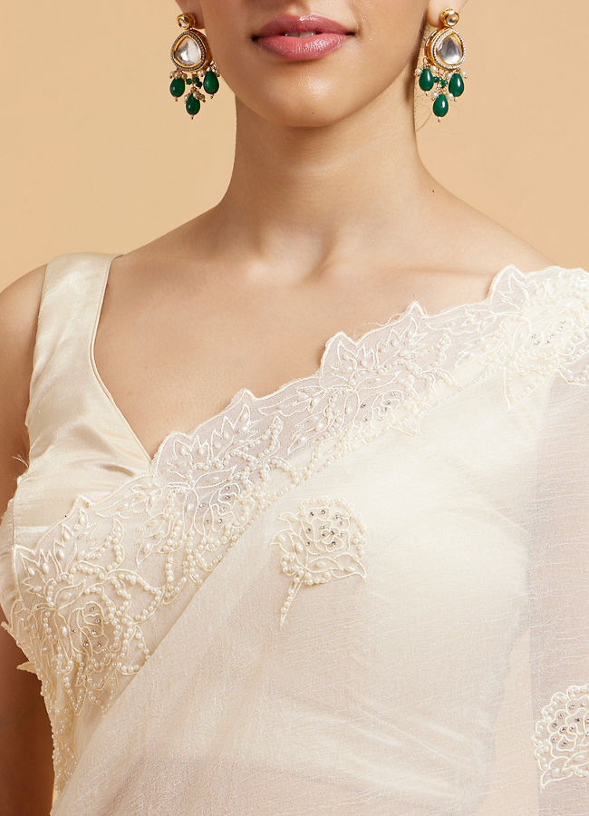 Mohey Women Enchanting Dark Cream Organza Saree
