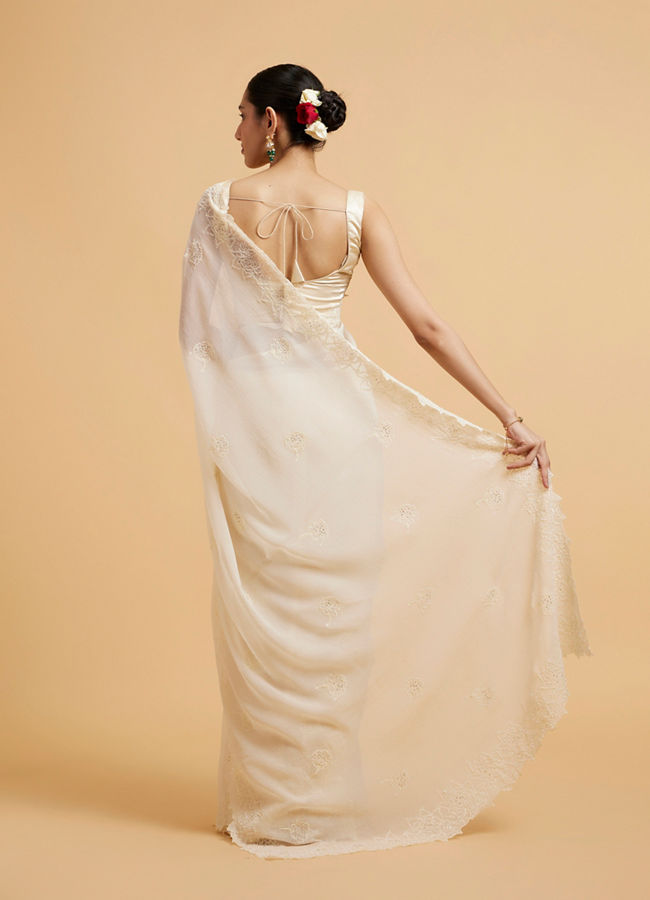 Mohey Women Enchanting Dark Cream Organza Saree
