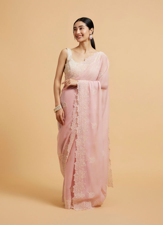 alt message - Mohey Women Pink Enchantress Organza Saree image number 0