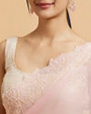 Mohey Women Baby Pink Floral Embroidered Saree with Pearl and Rhinestone Work