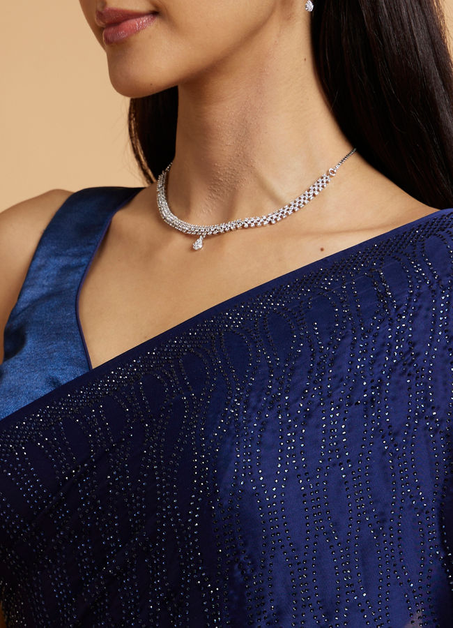 Mohey Women Indigo Blue Rhinestone Embellished Saree