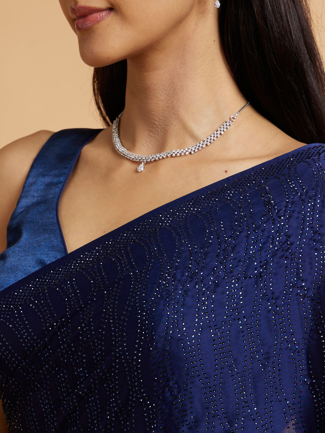 Mohey Women Indigo Blue Rhinestone Embellished Saree