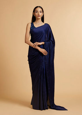 alt message - Mohey Women Indigo Blue Rhinestone Embellished Saree image number 0