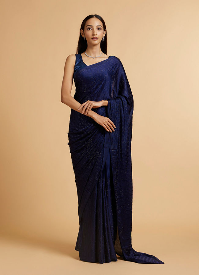 Mohey Women Indigo Blue Rhinestone Embellished Saree
