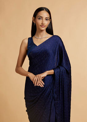 alt message - Mohey Women Indigo Blue Rhinestone Embellished Saree image number 1