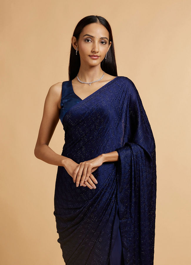 Mohey Women Indigo Blue Rhinestone Embellished Saree image number 1