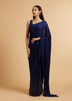 alt message - Mohey Women Indigo Blue Rhinestone Embellished Saree image number 2