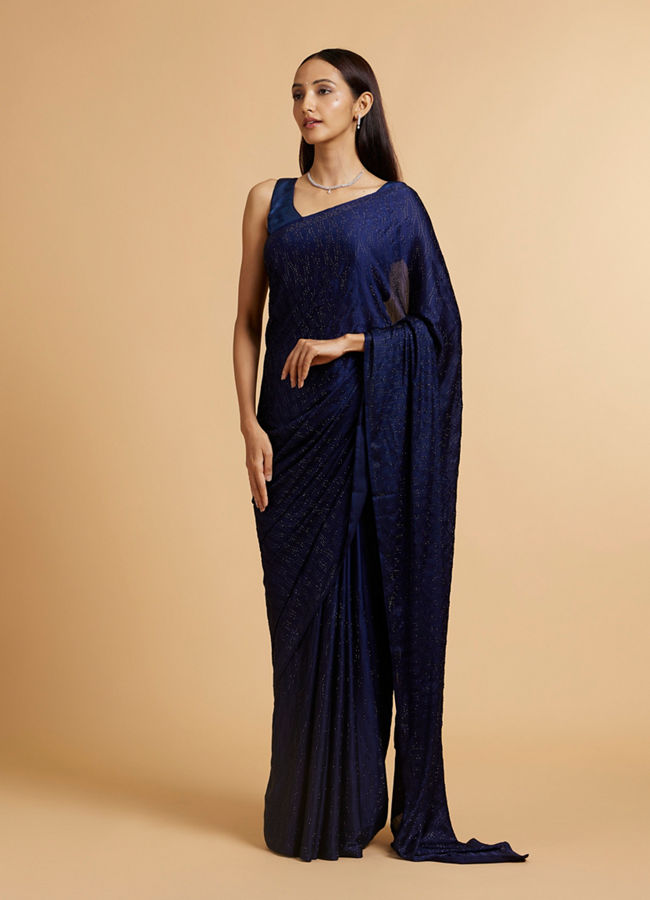 Mohey Women Indigo Blue Rhinestone Embellished Saree