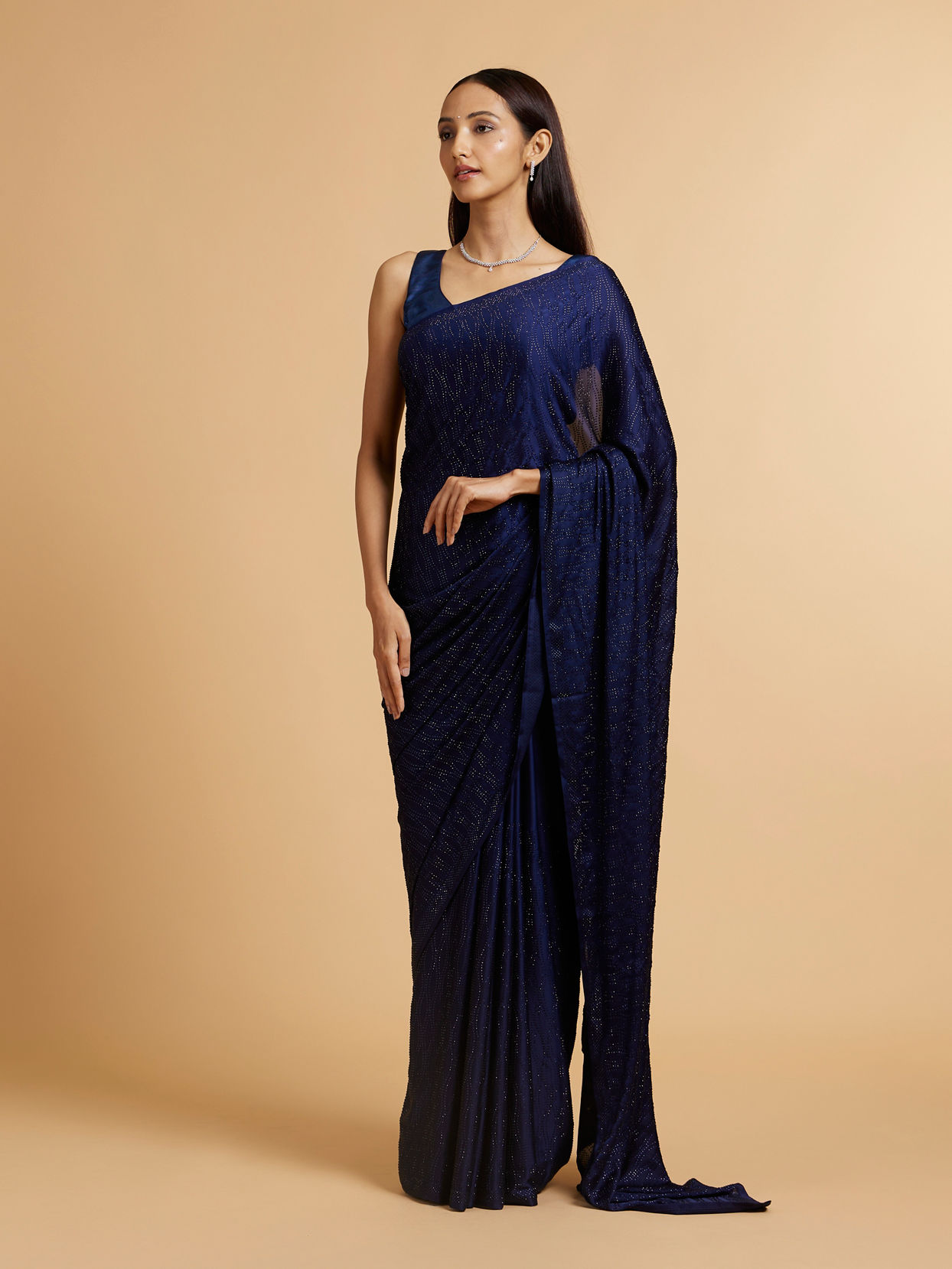 Mohey Women Indigo Blue Rhinestone Embellished Saree