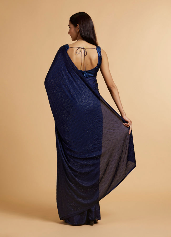 Mohey Women Indigo Blue Rhinestone Embellished Saree