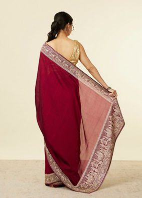 alt message - Mohey Women Royal Wine Doli Baraat Patterned Saree image number 2