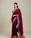 Mohey Women Royal Wine Doli Baraat Patterned Saree