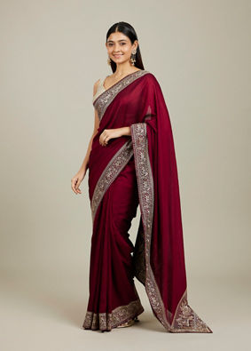 Mohey Women Royal Wine Doli Baraat Patterned Saree image number 2