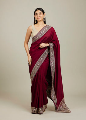 Mohey Women Royal Wine Doli Baraat Patterned Saree image number 0