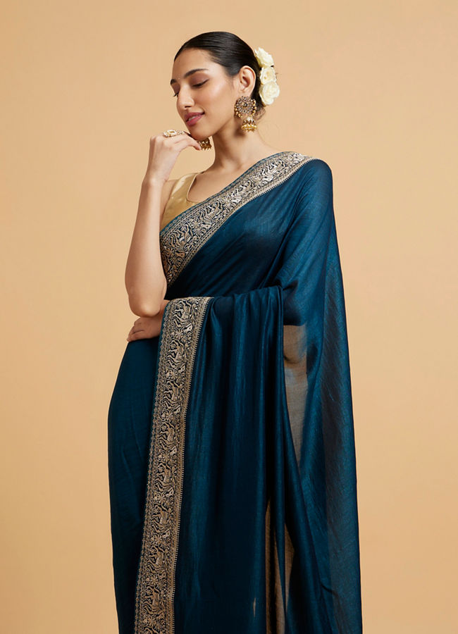 Mohey Women Teal Green Doli Baraat Patterned Saree