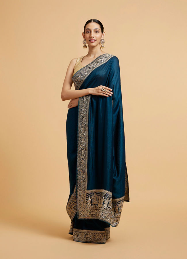 Mohey Women Teal Green Doli Baraat Patterned Saree