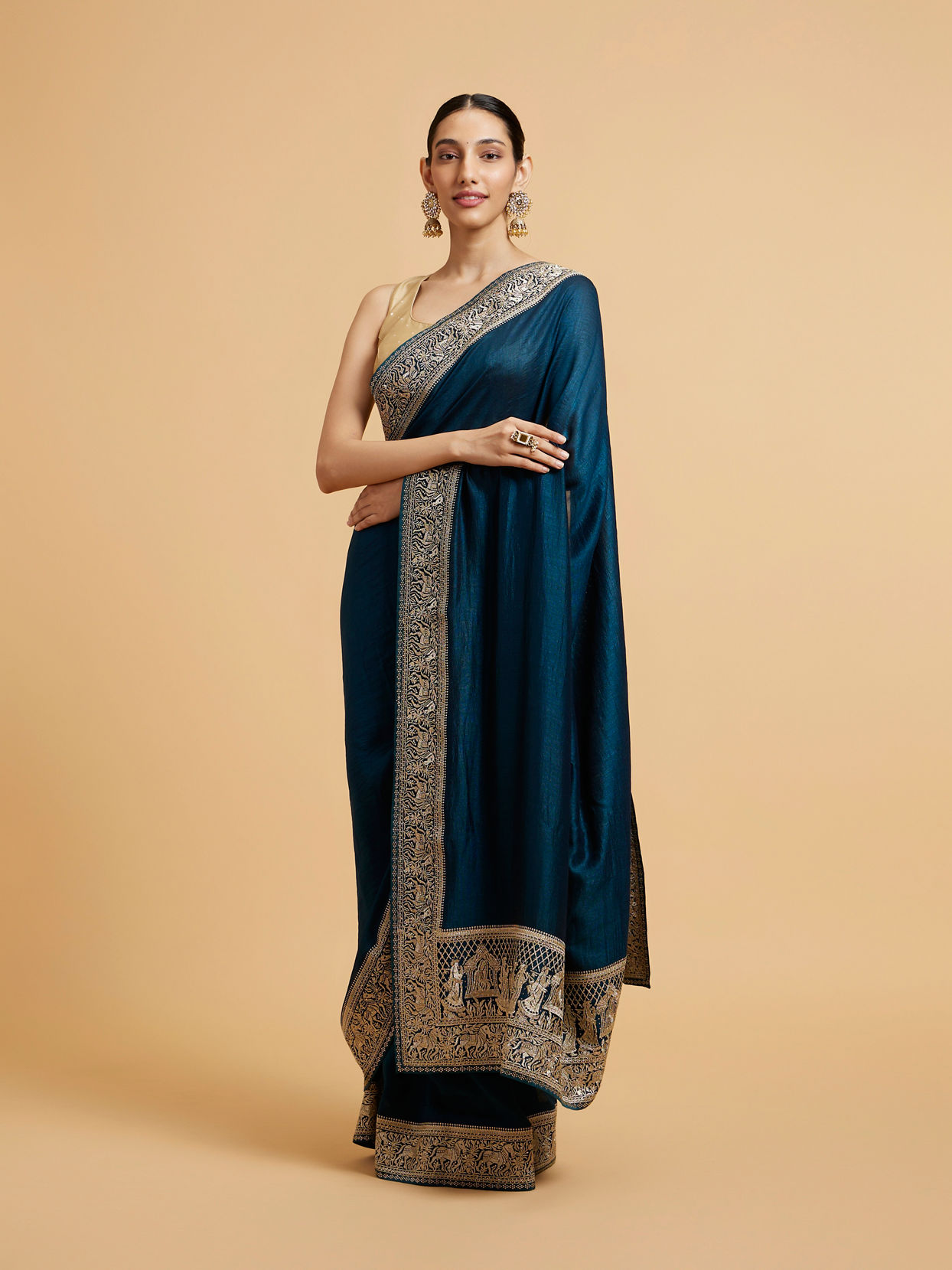 Mohey Women Teal Green Doli Baraat Patterned Saree