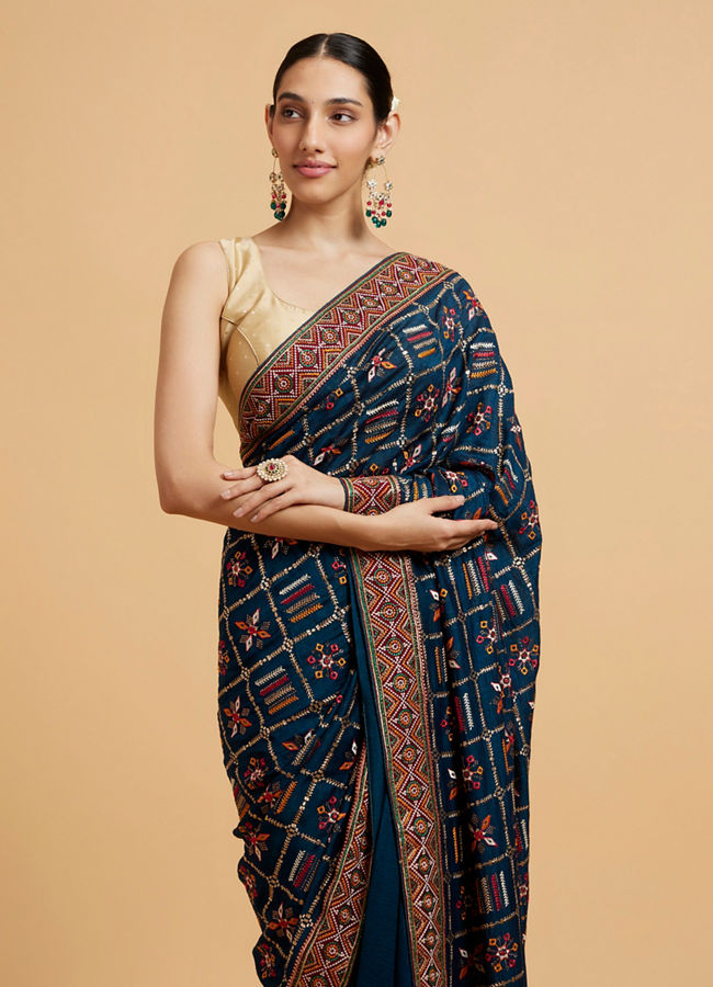 Mohey Women Glistening Blue Saree image number 1