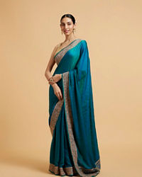 Mohey Women Rama Green Elegance Satin Saree