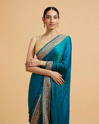Mohey Women Rama Green Elegance Satin Saree
