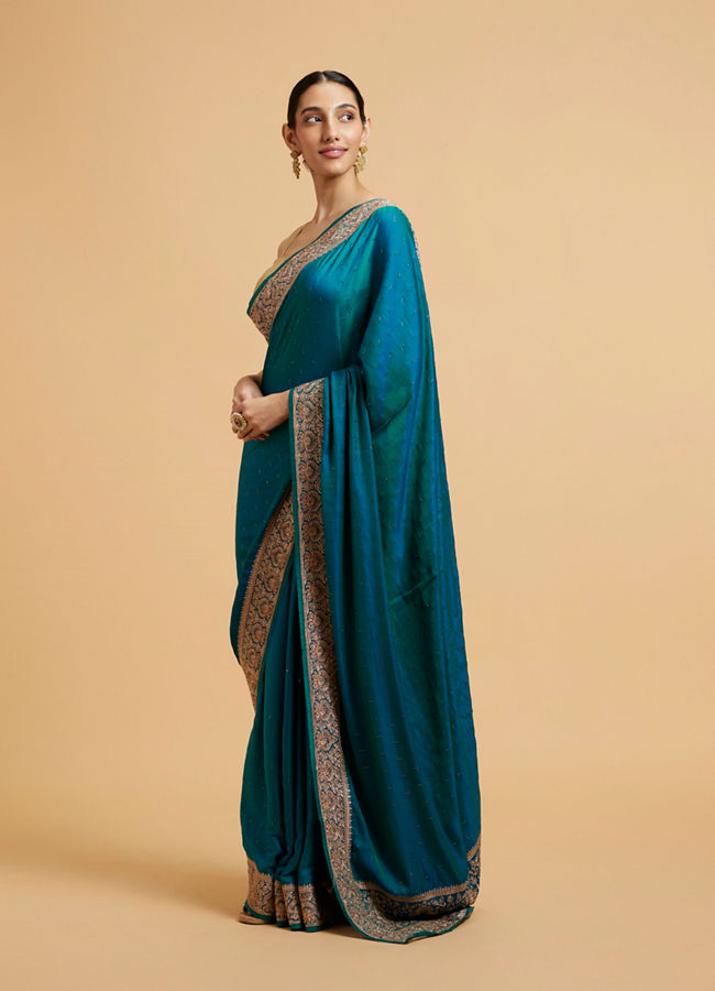 Mohey Women Rama Green Elegance Satin Saree