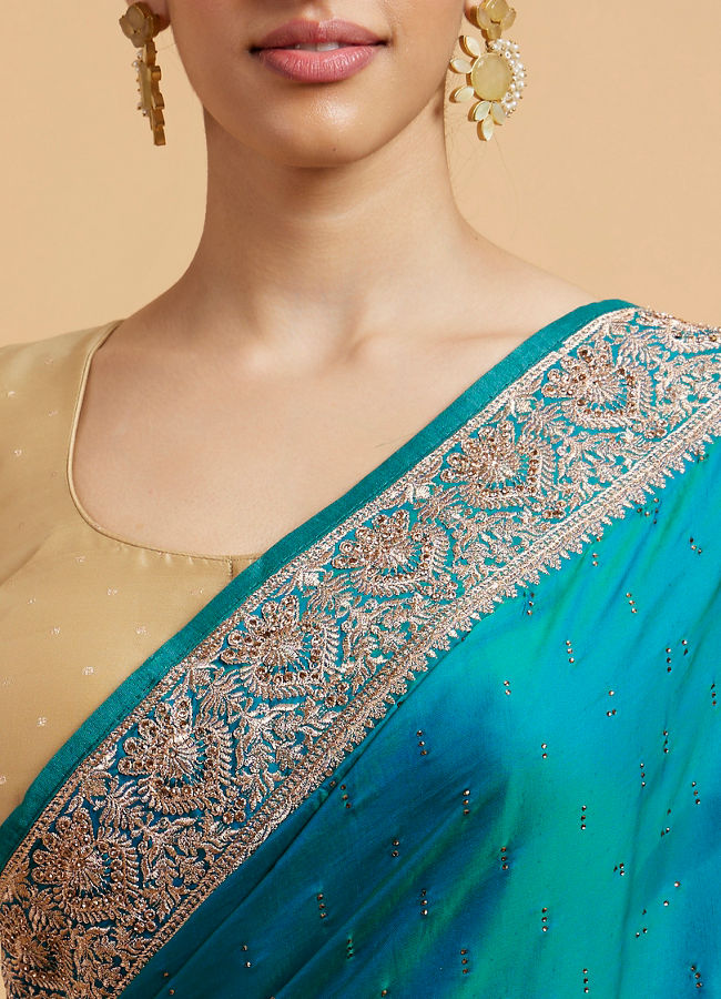 Mohey Women Rama Green Elegance Satin Saree