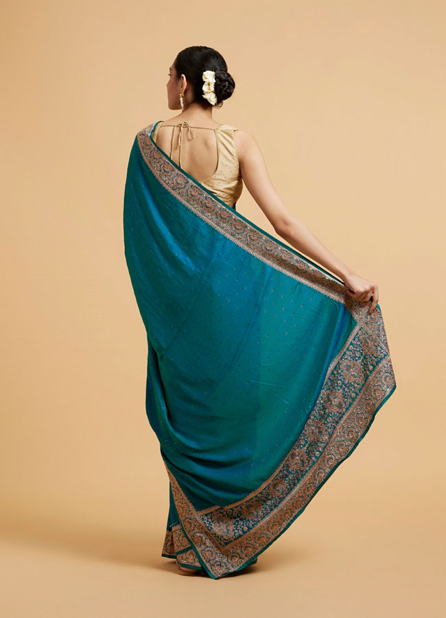 Mohey Women Rama Green Elegance Satin Saree