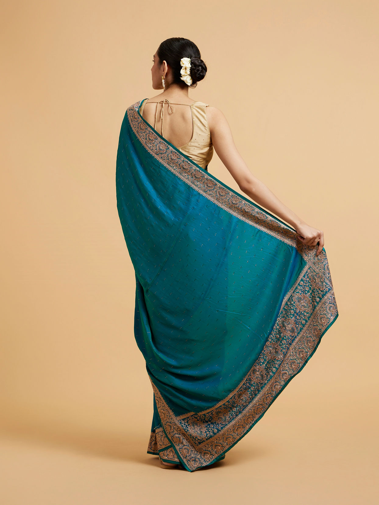 Mohey Women Rama Green Elegance Satin Saree