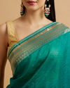 Mohey Women Teal Blue Leaf and Floral Patterned Saree with Stone Embellishments