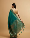 Mohey Women Teal Blue Leaf and Floral Patterned Saree with Stone Embellishments