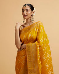 Mohey Women Mustard Yellow Leaf Patterned Saree with Stone Work