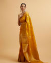 Mohey Women Mustard Yellow Leaf Patterned Saree with Stone Work