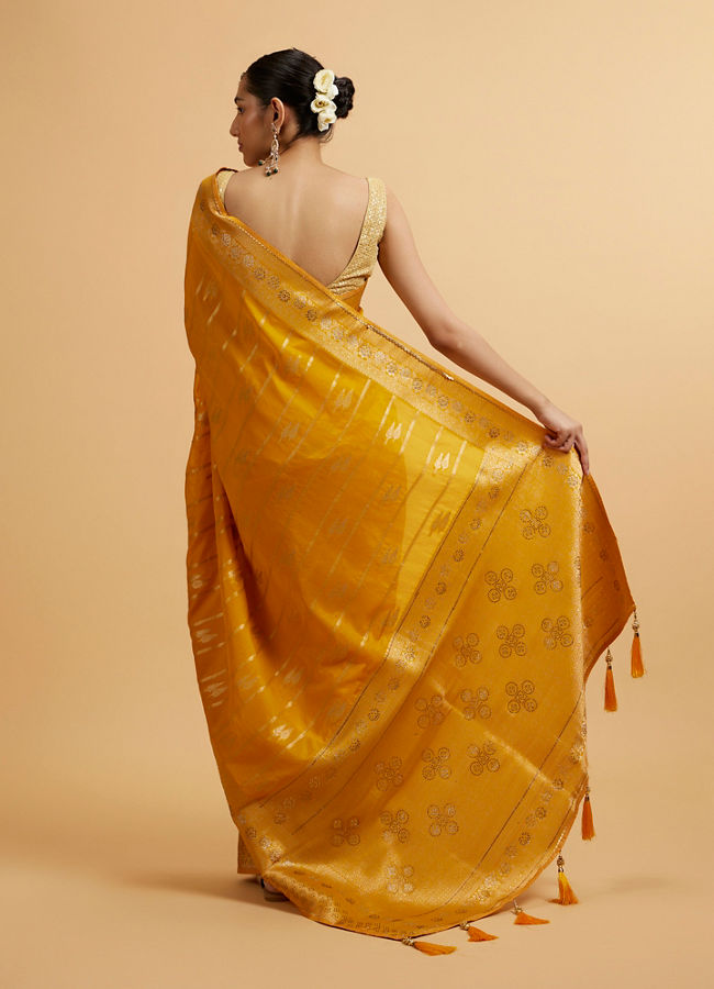 Mohey Women Mustard Yellow Leaf Patterned Saree with Stone Work