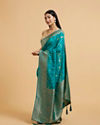 Mohey Women Rama Green Leaf Patterned Saree with Stone Work