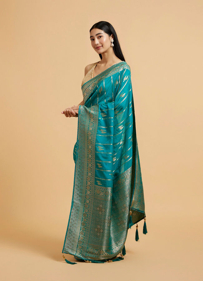 Mohey Women Rama Green Leaf Patterned Saree with Stone Work