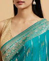 Mohey Women Rama Green Leaf Patterned Saree with Stone Work