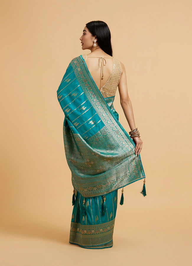 Mohey Women Rama Green Leaf Patterned Saree with Stone Work