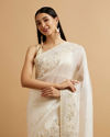Mohey Women Dark Cream Bel Buti Patterned Stone Embellished Saree