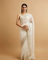 Mohey Women Dark Cream Bel Buti Patterned Stone Embellished Saree