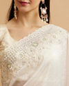 Mohey Women Dark Cream Bel Buti Patterned Stone Embellished Saree