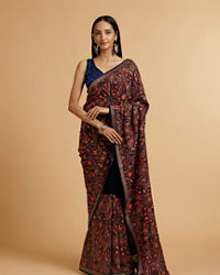 Mohey Women Dark Blue Paisley Embroidered Saree