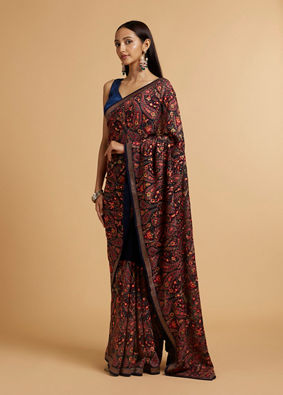 alt message - Mohey Women Dark Blue Paisley Embroidered Saree image number 2