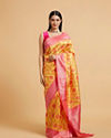 Sunshine Yellow Ogee Patterned Saree with Floral Medallions